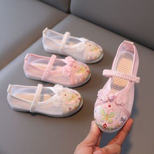 Hanfu Shoes Girls' Embroidered Shoes Chinese Style Big Children Summer Old Beijing Cloth Shoes Children's Antique Net Sandals