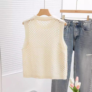 Early Autumn Hollow Knitted Vest Women's 2024 New Simple Korean-style Loose Overlap Sleeveless Waistcoat