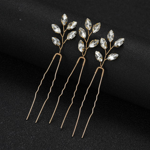 Europe and the United States cross-border multi-color glass diamond hair fork red green blue U-shaped hair pin hair pin bride wedding headdress