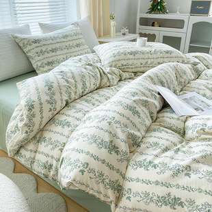 Class A Super Soft Nude Sleeping Double-layer Yarn Bed Four-piece Set Cotton Cotton Vintage Small Floral Children's Dormitory Three-piece Set