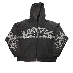 Gothic y2k с принтом 2024 свитер мужской новый уличный свитер с капюшоном женский досуг спортивный свободный куртка на молнии