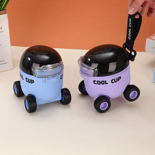 Creative Children's Fun Play Mars Car Plastic Water Cup High Color Value Kindergarten Big Belly Straw Water Cup Simple Bouncing Cup