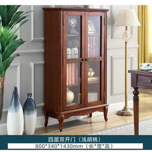 F Yu 1 American Bookcase with Door Bookshelf Glass Door Solid Wood Side Cabinet Bookcase Double Door Storage Wine Cabinet Home Living Room