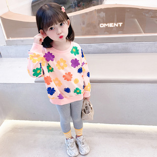 Children's Spring and Autumn New Girls' Sweater Casual All-match Western Style Flower Children's Top