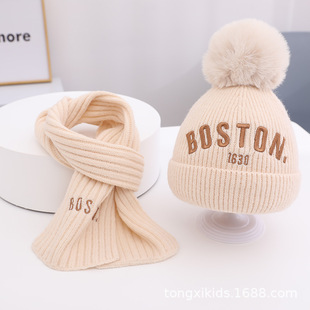 Winter CUHK children's scarf set wool hat boys and girls Children School thick warm two-piece knitted hat