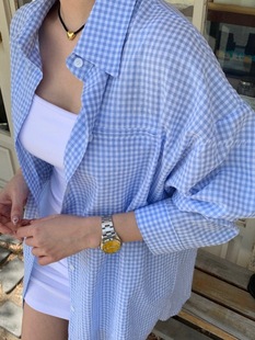 in stock Korean-style plaid loose back lace-up sunscreen shirt