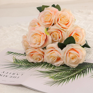 European-style small potted floral fake flower simulation rose ornaments sanding cloth simulation 10 fork large roses wholesale