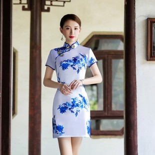 Этикет для резки ленты Cheongsam улучшенное короткое платье в стиле ретро Cheongsam для активного отдыха на подиуме Повседневное платье Cheongsam для выступлений