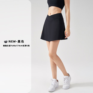 Br Summer Tennis Wear Fake Two-Piece Yoga Skirt Women's Stretch Cross Waist Sports Skirt with Side Pockets Tennis Skirt