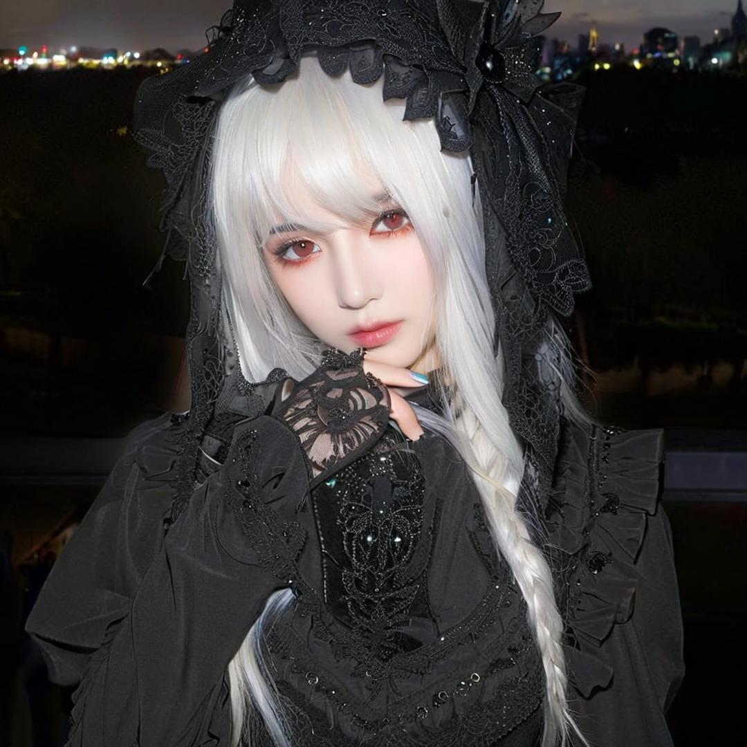 Douban Hot Subculture Wig Female Gothic Cos Pure White Long Straight Hair Y2K Full Bangs Full Headgear Factory Direct Sale