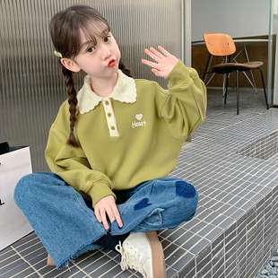 Girls' Sweater Spring and Autumn 2024 New Western Style Children's Autumn Clothes Little Girl's Autumn POLO Shirt Long Sleeve Top Trendy