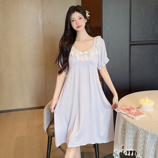 Factory wholesale summer explosions nightgown modal cotton with chest pad lace sweet loose home clothes suit live