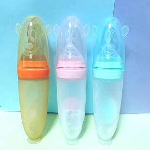 Upgraded version can stand cartoon baby rice paste rice flour complementary food feeding bottle silicone rice paste bottle bowl spoon integrated