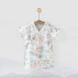Baby's Summer Thin Chinese-style jumpsuit for Newborns Class A Pure Cotton Short-sleeved Jacket for Babies Going Out Simple Clothes