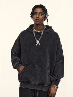 2024 Autumn and Winter Heavy fleece-lined Thickened European and American Retro Cross-border Washed Sweater Men's Fashion Sports Sweater Men's Hoodie