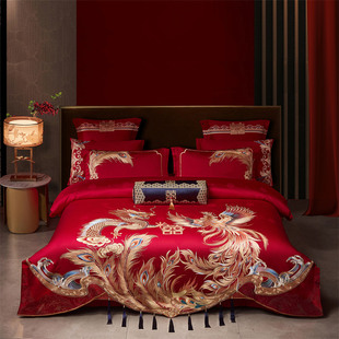 Light Luxury Wedding Four-piece Set 100 Long-staple Cotton Natural Color Red Festive Cotton Cotton Wedding Bedding