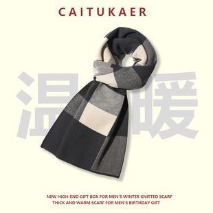 Men's Scarf Autumn and Winter Cashmere Warm Thickened British Style Casual Knitted Scarf Fashion Korean All-Match Niche