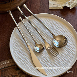 Steak Knife, Fork and Spoon Three-Piece Set 304 Stainless Steel Thickeneded High-End Western Restaurant Tableware Home Ins Steak