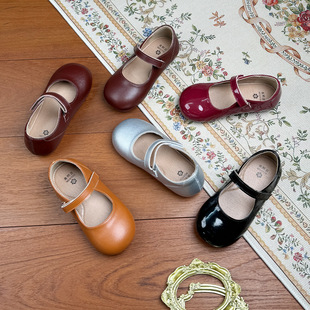 Korean Style Girls' Leather Shoes Black Genuine Leather Soft-soled Baby Shoes Children's Shallow Mouth Western Style Girl's Dress Shoes