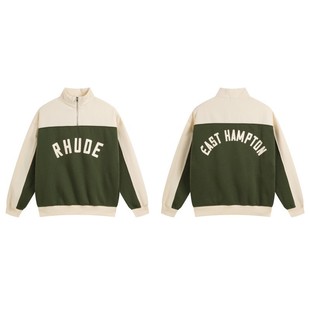 Американская уличная ниша RHUDE Половина-молния сшивание плюс плюшевый прилив свитер костюм для мужчин повседневные брюки ins Женская осень