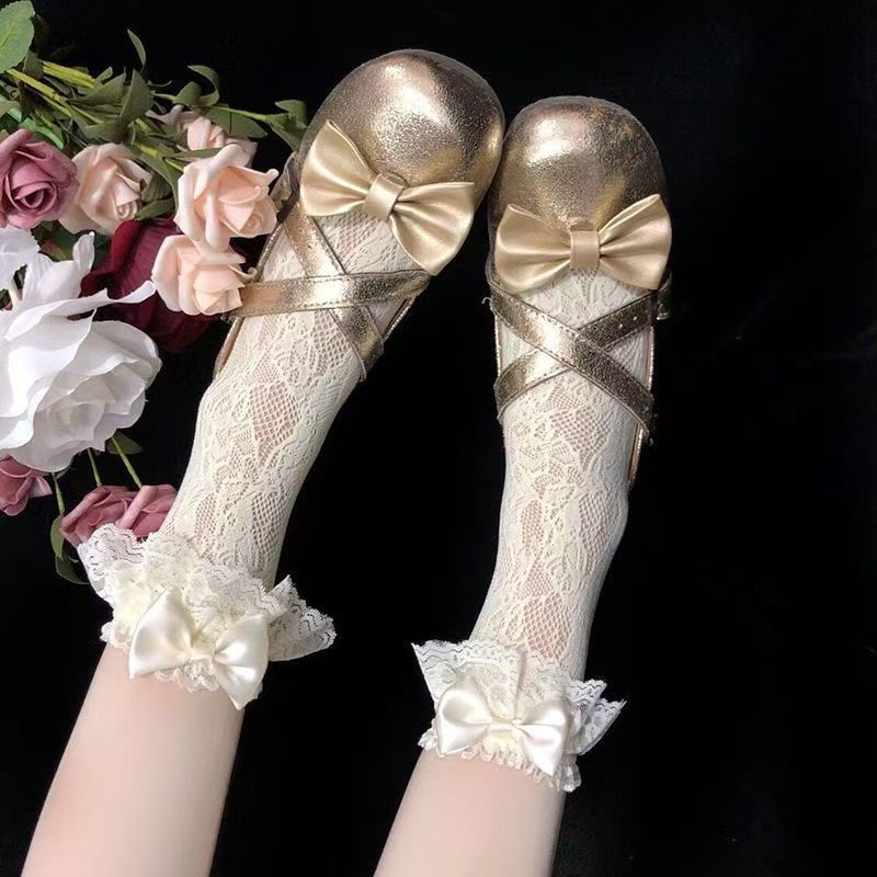 Bow Lolita Bow Tie Butterfly Lace Mid-Calf Socks Socks Calf Socks Hollow Mesh Jacquard Socks
