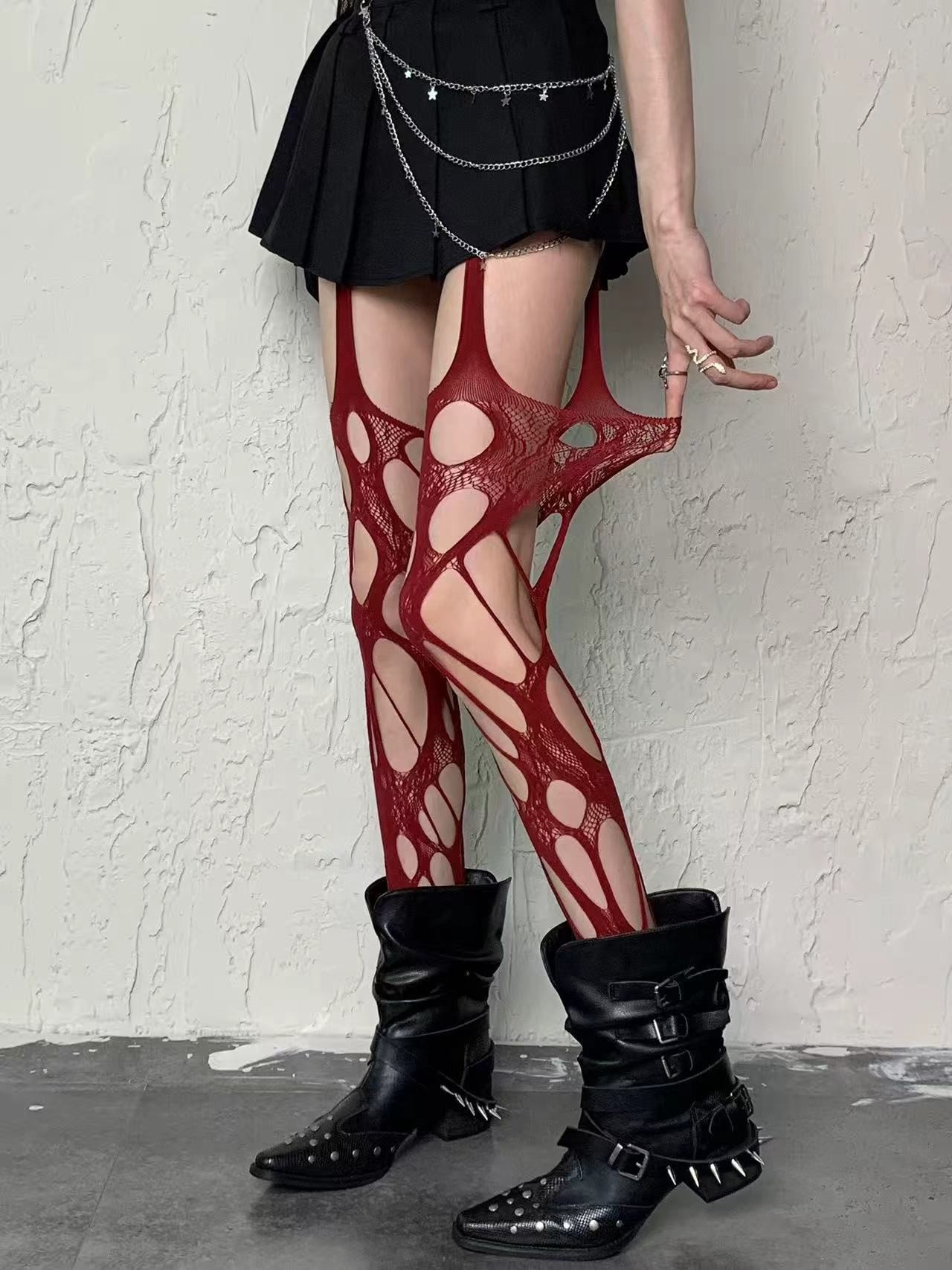 Hot-Selling Rhinestone Suspender Fishnet Stockings with Holes, Sexy Hot Girl Beautiful Legs Hollow-Out Black Silk Fishnet Stockings