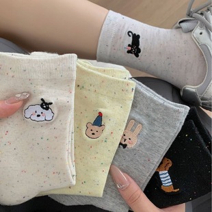 Socks Women's Stacked Socks Cute Cartoon Letters Ins Fashionable Socks Point Yarn Pure Cotton Spring and Autumn All-match Fashionable Socks for Autumn and Winter
