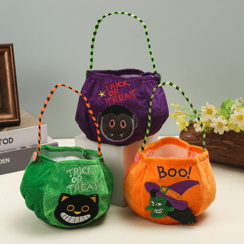 Embroidered Halloween Handheld 3D Candy Bag Pumpkin Bag Basket Pumpkin Lantern Children's Props Witch Ghost Pitcher