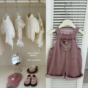 [Le En baby] Girls' Summer Fashionable Striped Sling Pink Suspenders Stylish Children's Baby Two-Piece Set