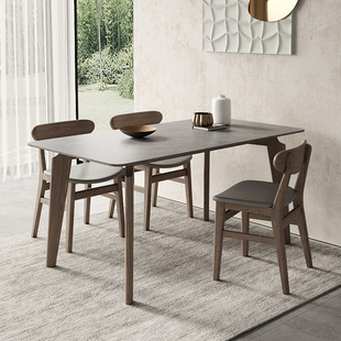 Nordic rock plate solid wood dining table simple modern dining table and chair combination light luxury minimalist rectangular household gray dining table