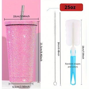 Cross-border foreign trade diamond-encrusted thermos cup double-layer stainless steel suction pipe cup paste rhinestone coffee cup gift cup Amazon tm