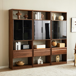 North American Black Walnut Bookcase Modern Simple Full Solid Wood Floor Storage Rack Living Room Household Storage Cabinet Vertical Cabinet