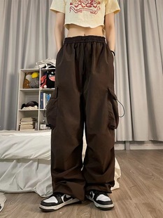Nylon Quick-drying Work Pants Women's Summer New American Parachute Pants High Waist Wide Leg Casual Trousers