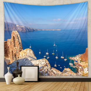 Tapestry Amazon Cross-border Explosions Foreign Trade Tapestry Santorini Background Cloth ins Wind Hanging Cloth Room Decoration