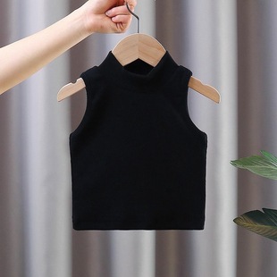 Girls' Summer Vest Baby's Western Style Children's Personalized Trendy Brand Korean Solid Color Thread Pit Sleeveless T-Shirt Top