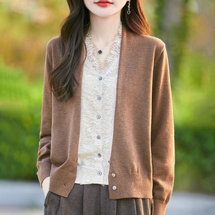 Lace Fake Two-piece Wool Knitwear Women's Autumn and Winter New Style All-match Long-sleeved Fake Two-piece Cardigan Sweater Base