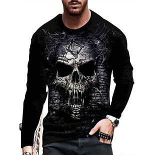 2024 Cross-Border Retro Men's T-Shirt Knights Templar 3D Printed Street Hip-Hop Loose Round Neck Casual Long Sleeves