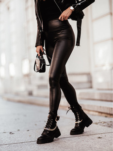 leather women leggings classic black high waist PU pants