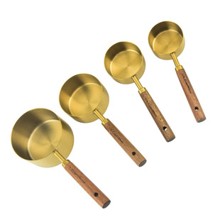 Stainless steel measuring cup measuring spoon 8 piece set baking utensils with scale measuring spoon walnut handle rose gold measuring spoon