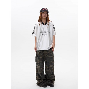 American Hip-Hop V Neck Jersey Short-Sleeved Men's and Women's Summer Breathable Casual Sports Basketball Loose Motorcycle Fashion Printing