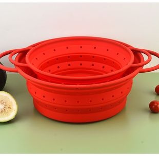 Food Grade Foldable Silicone Foldable Drain Kitchen Vegetable and Fruit Basket Vegetable Basket Stretchable High Temperature Resistant Storage