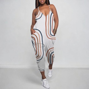 ZX028 Amazon European and American Cross-border Fashion Summer plus size Loose Sleeveless V-neck Pants