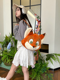New Crazy Animal City Nick Fox Big Head Bag Cute Cartoon Crossbody Bag Plush Large Capacity Backpack for Women