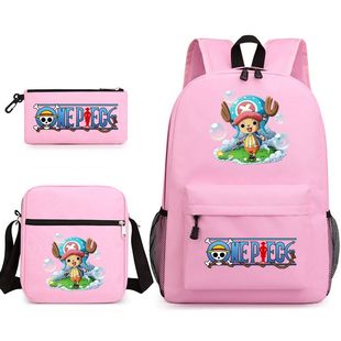 One piece schoolbag backpack foreign trade shoulder pencil case three-piece canvas bag large capacity casual bag