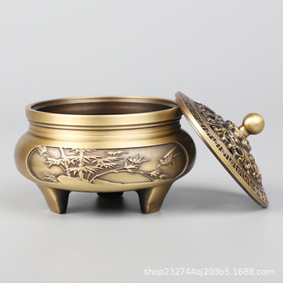 [Wholesale] Brass incense burner carved three-foot stove home indoor incense burner sandalwood incense plate antique size incense burner