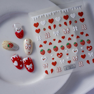ins pink embossed nail stickers short nail decorative stickers birthday party cake small pattern DIY waterproof stickers