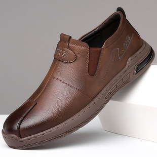 Leather Shoes Men's Spring New All-match Trendy Casual Shoes Men's Slip-on Non-slip Middle-aged Chef Shoes Motoring Shoes