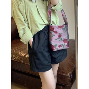 Plus Size Fat Mm2025 Summer Elastic Waist Casual Shorts Women's High Waist Versatile A-Line Slim Loose Wide Leg Pants Trendy