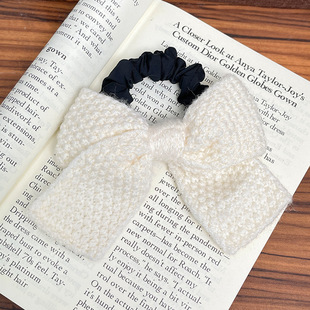 Autumn and Winter Knitted Wool Bow Hair Ring Women's High Elastic Low Ponytail Hair Rope 2024 New Headline Headwear