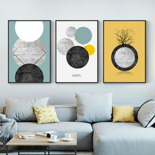Punch-free Hanging Painting Living Room Nordic Sofa Background Wall Decorative Painting Modern Simple Elk Geometry New Triptych